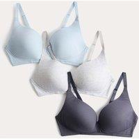M&S 3pk Non Wired Plunge T-Shirt Bras A-E Grey Mix