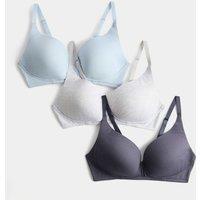 M&S 3pk Non Wired Plunge T-Shirt Bras A-E Grey Mix