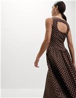 Polka Dot Round Neck Midaxi Waisted Dress