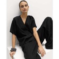 M&S Pure Linen V-Neck Popover Top Black