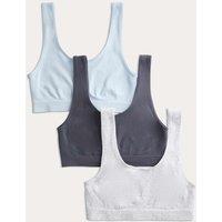 M&S 3pk Seamless Non Wired Crop Tops Grey Mix