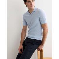 JAEGER Merino Wool with Silk Knitted Polo Shirt Light Blue