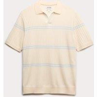 JAEGER Merino Wool Rich Knitted Polo Shirt with Silk Ecru Mix