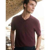 JAEGER Merino Wool with Silk Knitted Polo Shirt Burgundy