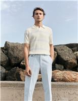 JAEGER Merino Wool Rich Knitted Polo Shirt with Silk Navy Mix