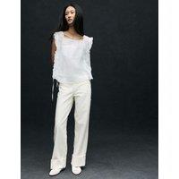 M&S High Waisted Wide Leg Turn Up Jeans Ecru