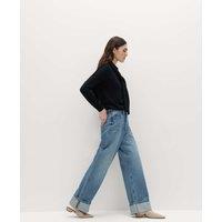 M&S High Waisted Wide Leg Turn Up Jeans Medium Indigo