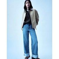 M&S High Waisted Wide Leg Turn Up Jeans Medium Indigo
