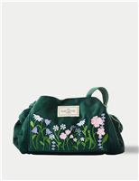 Drawstring Flat Lay Makeup Bag - Wildflowers Embroidered Velvet