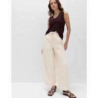 M&S Pull On High Waisted Barrel Leg Jeans Ecru