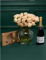 Pink Rose Abundance Bouquet with Champagne & Chocolates