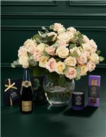 Luxury Rose Bouquet with Vintage Champagne, Truffles, Chocolates & Florentines
