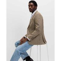M&S Tailored Fit Cotton Linen Houndstooth Blazer Neutral