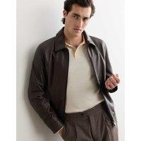 JAEGER Leather Harrington Jacket Brown