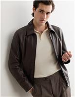 JAEGER Leather Harrington Jacket Brown