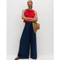 M&S Pure Linen Wide Leg Trousers Navy