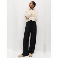M&S Drawstring Wide Leg Trousers with Linen Black