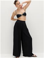 M&S Pure Linen Wide Leg Trousers Brown Mix