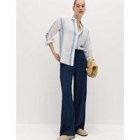 M&S Linen Rich Drawstring Wide Leg Trousers Navy