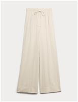 Linen Rich Drawstring Wide Leg Trousers