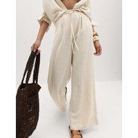 M&S Linen Rich Drawstring Wide Leg Trousers Oatmeal