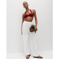 M&S Linen Rich Drawstring Wide Leg Trousers White