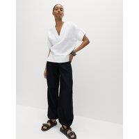 M&S Pure Linen V-Neck Popover Top White