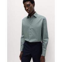 M&S Regular Fit Easy Iron Cotton Blend Shirt Dark Sage