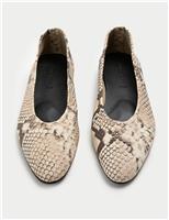 Leather Snake Print Flat Ballet Pumps