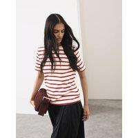 Autograph Cotton Rich Striped T-Shirt Dark Red Mix