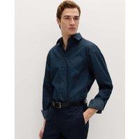 M&S Regular Fit Easy Iron Cotton Blend Shirt Navy Mix