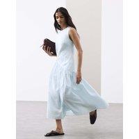 Autograph Linen Rich Asymmetric Midaxi Dress Dusty Blue