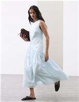 Autograph Linen Rich Asymmetric Midaxi Dress Dusty Blue