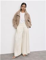 Linen Blend Pleat Front Wide Leg Trousers