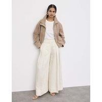 Autograph Linen Blend Pleat Front Wide Leg Trousers Ivory