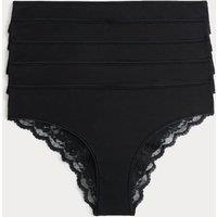 M&S 5pk Cotton Rich Printed Brazilian Knickers Black