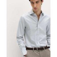 M&S Slim Fit Ultimate Non Iron Pure Cotton Textured Shirt Silver Grey