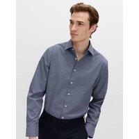 M&S Regular Fit Easy Iron Cotton Blend Shirt Blue Mix