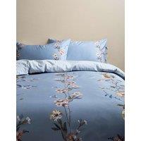 M&S Pure Cotton Sateen Solene Painted Blooms Bedding Set Blue Mix