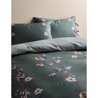 M&S Pure Cotton Sateen Solene Painted Blooms Bedding Set Medium Green