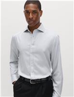 M&S Regular Fit Ultimate Non Iron Cotton Textured Shirt Silver Grey