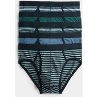 M&S 5 Pack Striped Cotton Rich Briefs Teal Mix