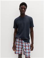M&S Pure Cotton Checked Pyjamas Set Navy Mix