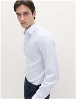 M&S Slim Fit Ultimate Non Iron Cotton Striped Shirt Green Mix