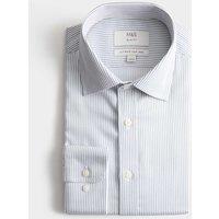 M&S Slim Fit Ultimate Non Iron Cotton Striped Shirt Green Mix