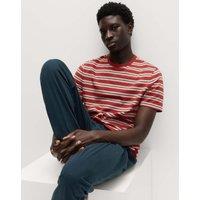 M&S Pure Cotton Textured Stripe Pyjama Set Orange Mix