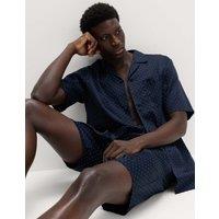 M&S Pure Cotton Polka Dot Pyjama Set Navy