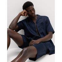 M&S Pure Cotton Polka Dot Pyjama Set Navy