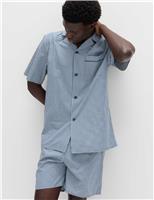 M&S Pure Cotton Gingham Pyjama Set Blue Mix