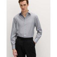M&S Regular Fit Easy Iron Cotton Blend Shirt Light Grey